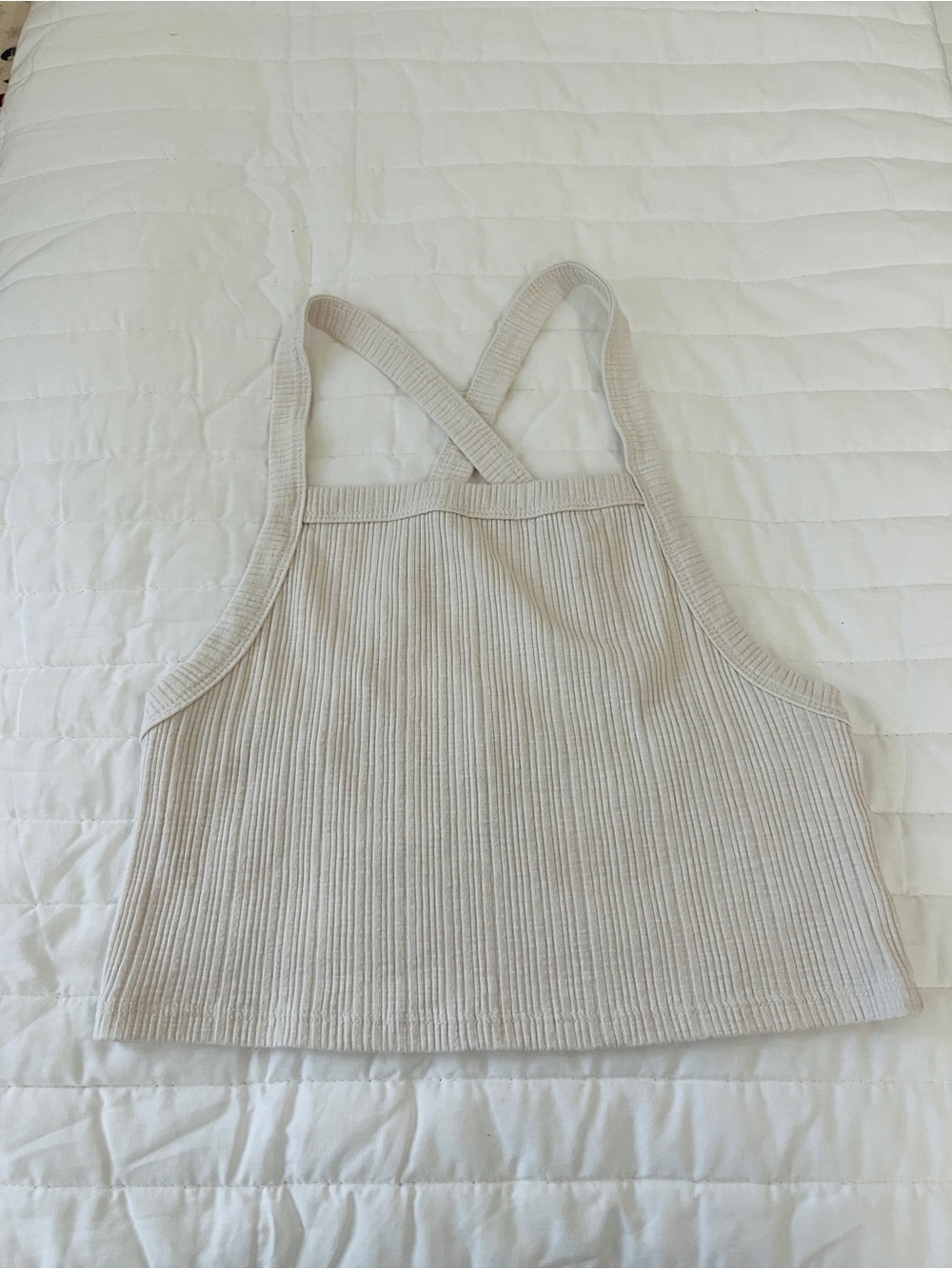 Ribbed Knit Cropped Tank Top in white with light cream